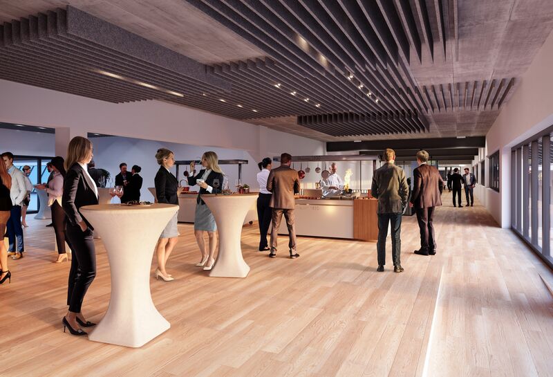 JED Events Bridge Live Cooking mit Stehtischen und Gästen in der Bridge bei JED Event.